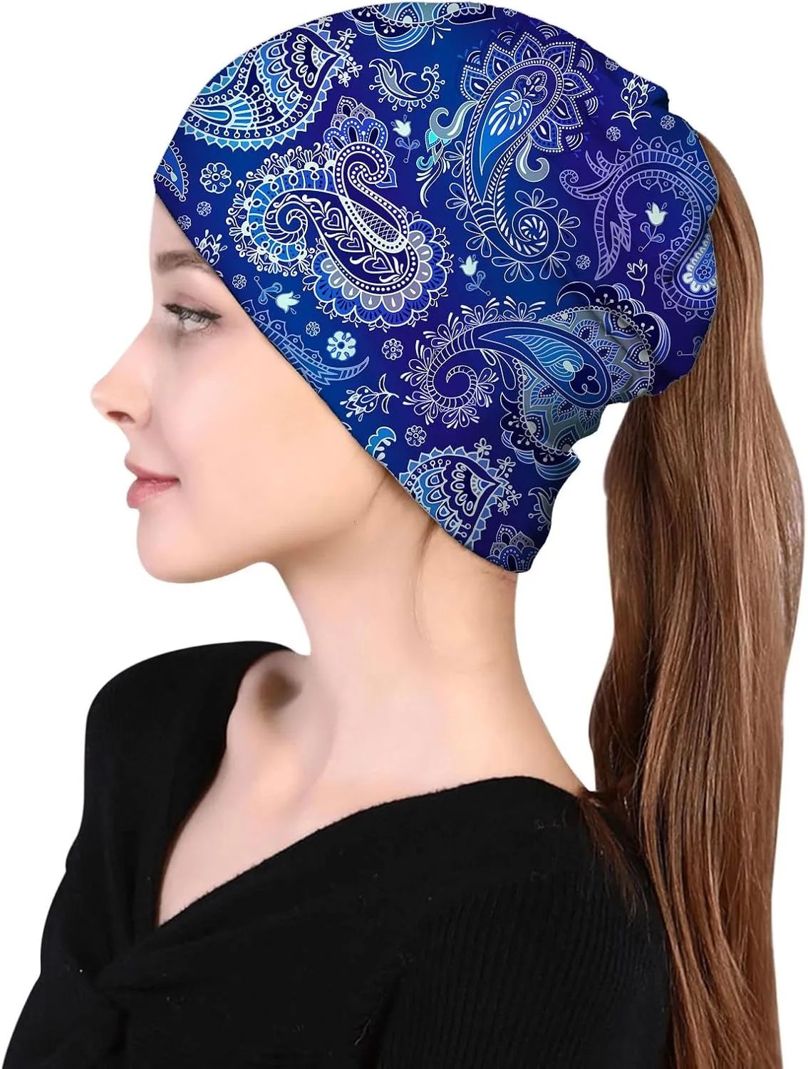 Pink Gold Marble Beanie Chemo Hat Cancer Headwear Skull Hat Knitted Hat Scarf Nightcap Skull Cap for Women Men