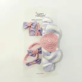 Purple and Pink Hair Band, Clip and Hair Tie set
