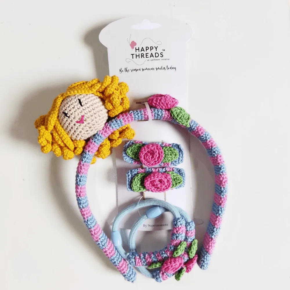 Purple and Pink Hair Band, Clip and Hair Tie set