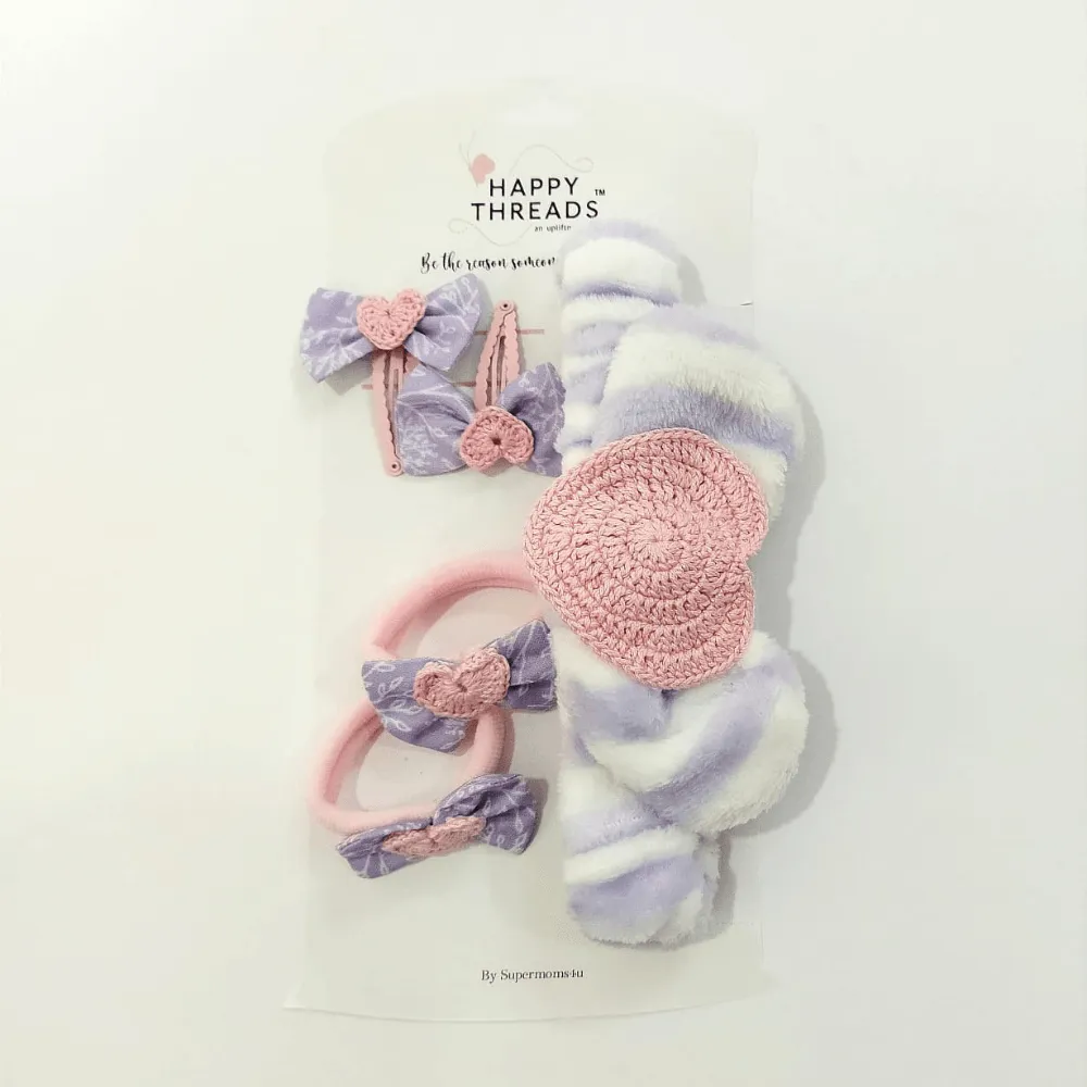 Purple and Pink Hair Band, Clip and Hair Tie set