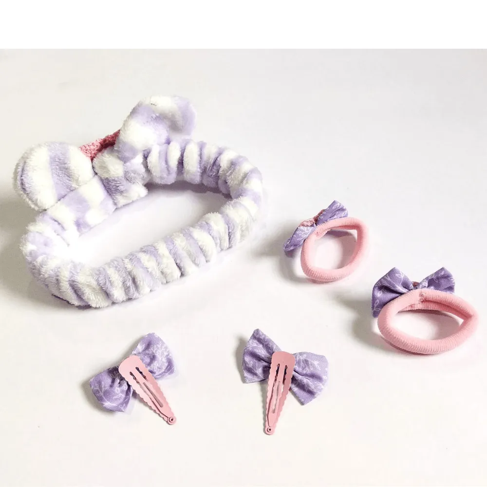 Purple and Pink Hair Band, Clip and Hair Tie set