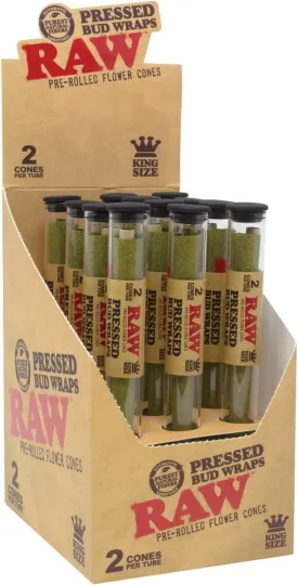 Raw Pressed Bud wraps- King Size Cones (24 cones Full display) with DeLaCruzV Sticker.