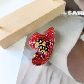 Red Rhinestone Hat Brooch Pin for Women Lapel Pins Elegant Dress Boutonniere Corsage Suit Tie Accessories Wedding Party Brooches Jewelry for Lady Girls Bff Ceremony Banquet
