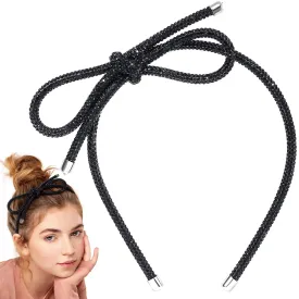 Rhinestone Bow Headbands for Women, Bling Bow Rhinestone Hair Band Hoop, Non-Slip Sparkly Bowknot Hair Accessories for Thick Thin Long Short Curly Straight Hair- Black