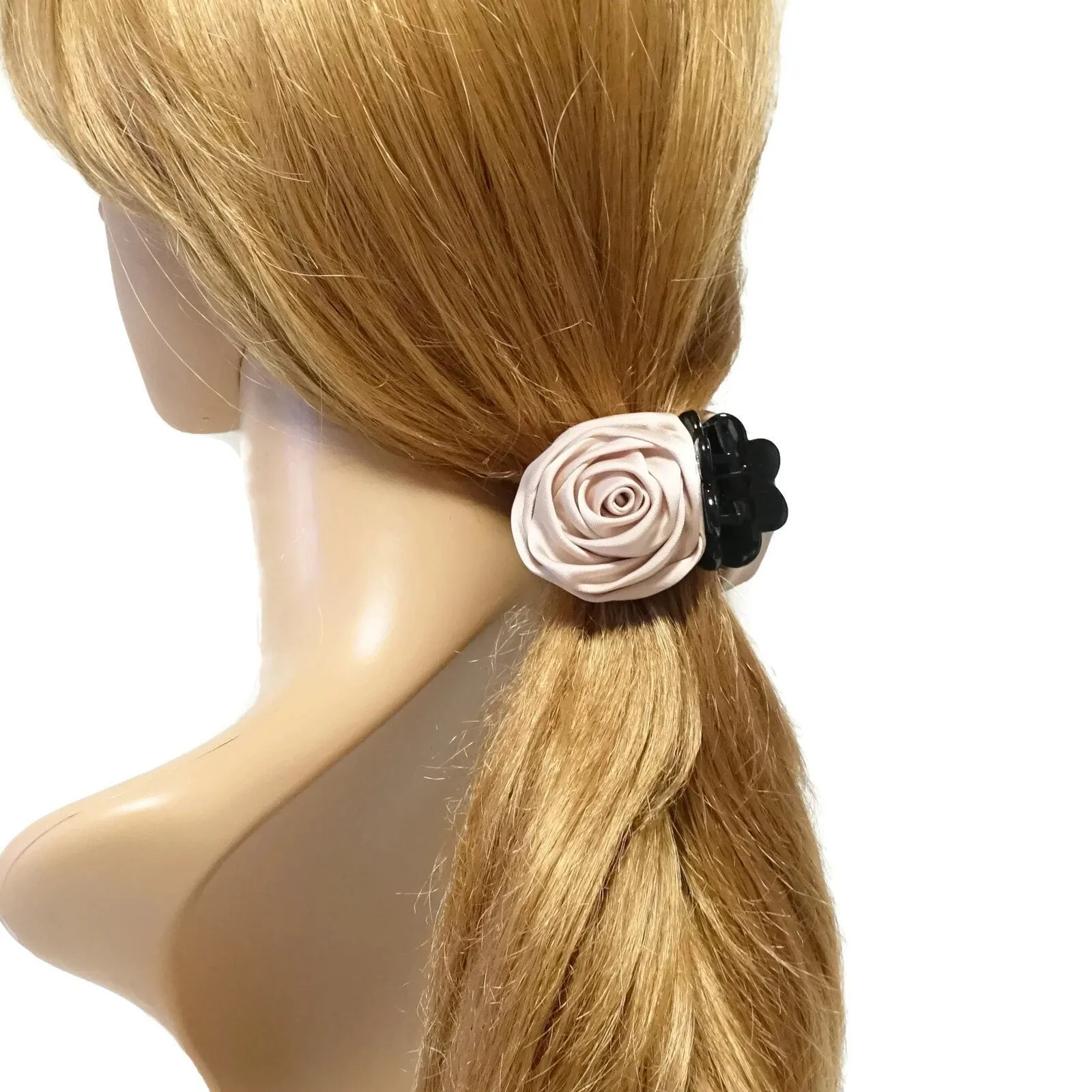 Satin Mini Rose Hair Clamp Women Flower Hair Accessory ponytail Claw Clip