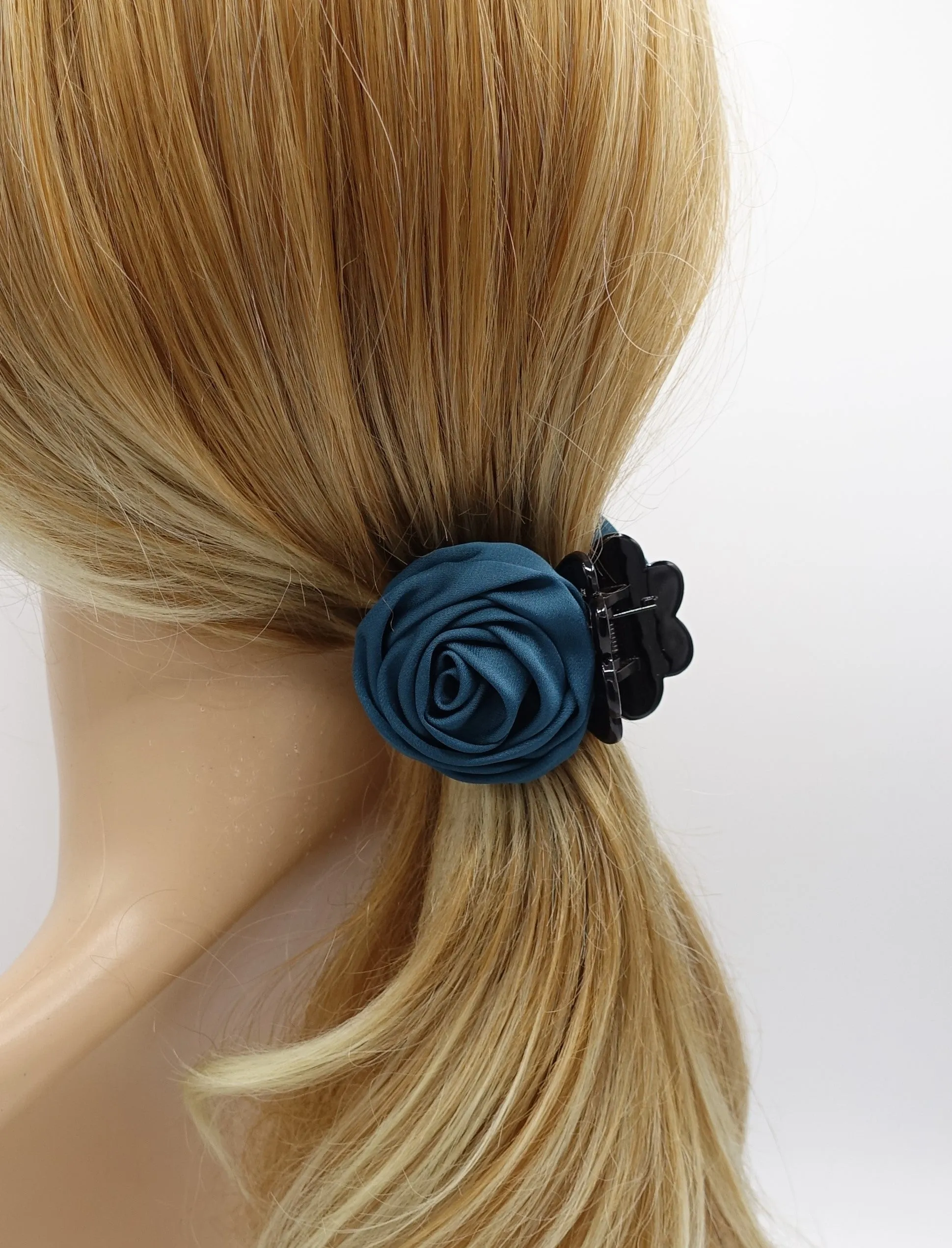 Satin Mini Rose Hair Clamp Women Flower Hair Accessory ponytail Claw Clip