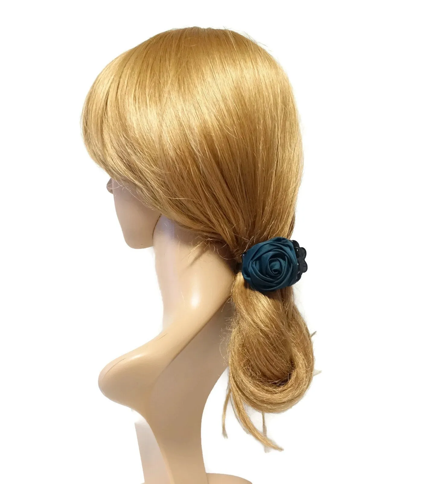 Satin Mini Rose Hair Clamp Women Flower Hair Accessory ponytail Claw Clip