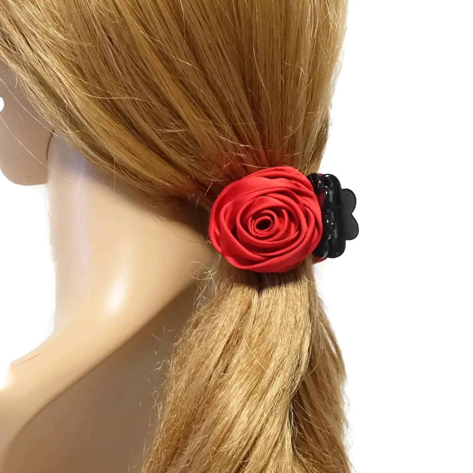Satin Mini Rose Hair Clamp Women Flower Hair Accessory ponytail Claw Clip
