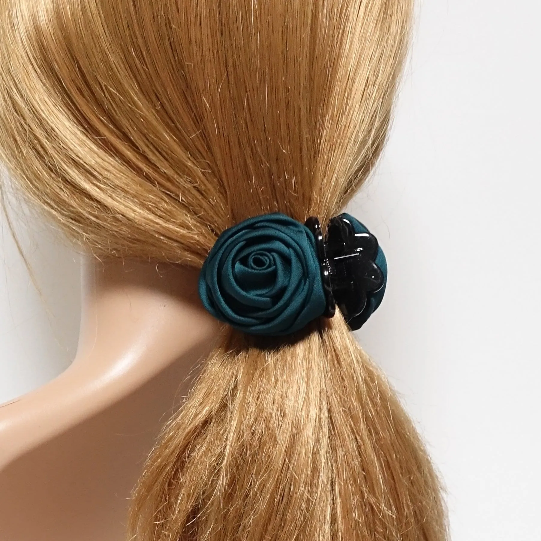 Satin Mini Rose Hair Clamp Women Flower Hair Accessory ponytail Claw Clip