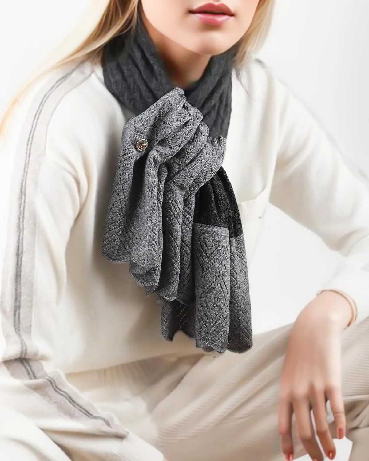 Scarf 30% Mongolian Cashmere 70% Australian Merino Wool Large Size Ultra Soft Warm Scarves with Gift Box