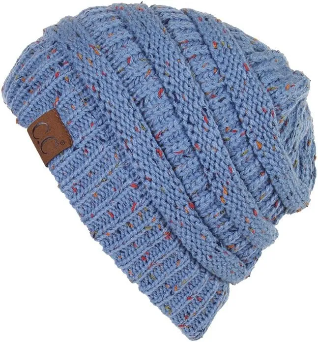 ScarvesMe Women Confetti BeanieTail Ponytail Messy Bun Solid Ribbed Beanie Hat Cap