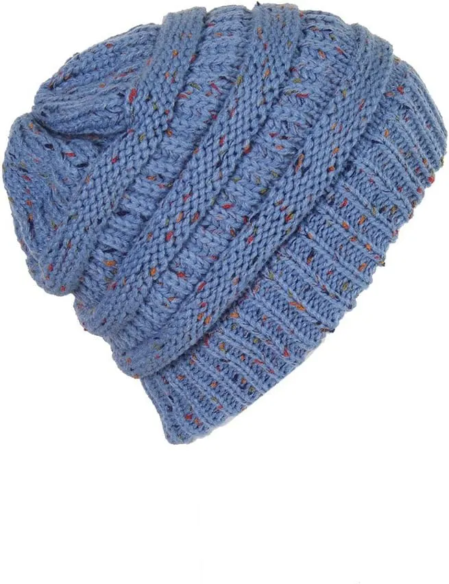 ScarvesMe Women Confetti BeanieTail Ponytail Messy Bun Solid Ribbed Beanie Hat Cap