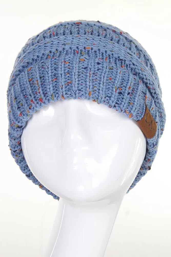 ScarvesMe Women Confetti BeanieTail Ponytail Messy Bun Solid Ribbed Beanie Hat Cap