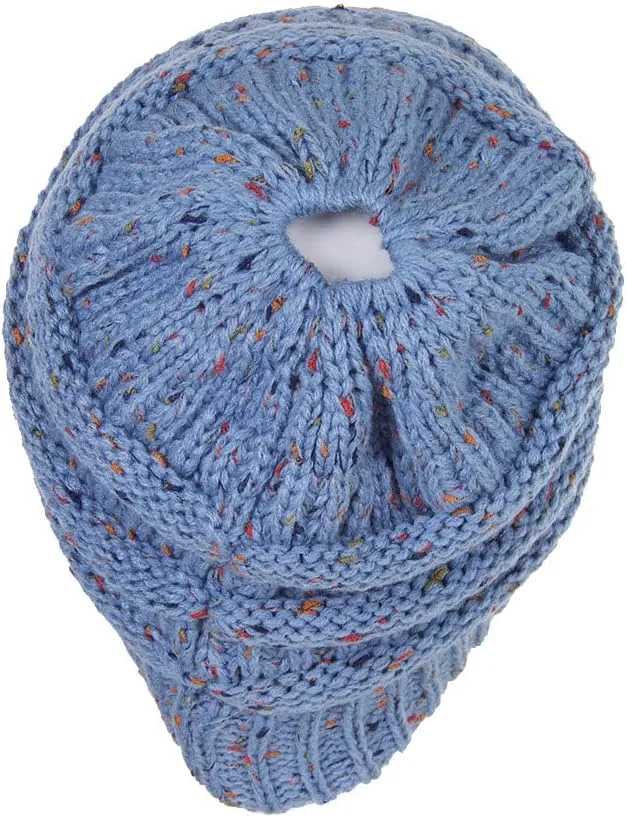 ScarvesMe Women Confetti BeanieTail Ponytail Messy Bun Solid Ribbed Beanie Hat Cap