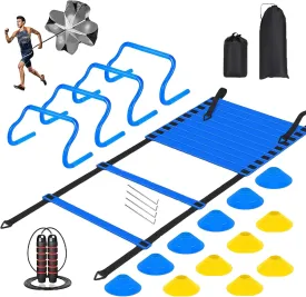 Soccer Training Equipment Set, Soccer Accessories 20Ft Agility Ladder, 12 Cones, 4 Agility Hurdles, Jump Rope Practice Training Equipment Gifts for boy