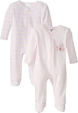 Spasilk Baby-Girls 100% Cotton Newborn 2 Pack Sleepwear Footie Set