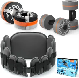 Sportneer Water Aerobics Pool Exercise Equipment Water Workout Combo Set Includes High Density Water Dumbbell Aqua Belt Water Ankle Weights for Aquatic Therapy Pool Fitness Water Exercise