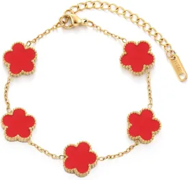 TICVSS Four Leaf Clover Bracelet for Women 18K Gold Plated Stainless Steel Lucky 4 Leaf Gold Link Bracelet Jewelry Gift for Women