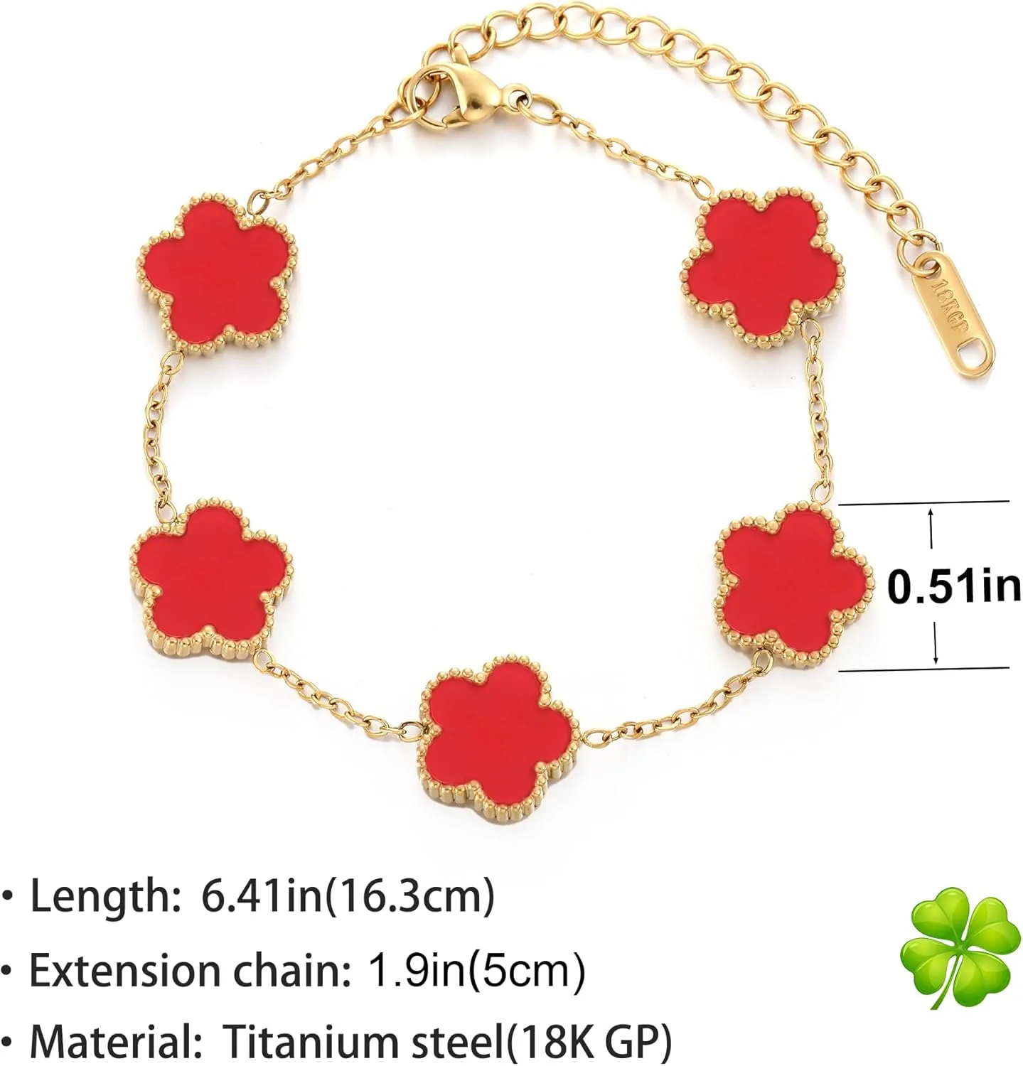 TICVSS Four Leaf Clover Bracelet for Women 18K Gold Plated Stainless Steel Lucky 4 Leaf Gold Link Bracelet Jewelry Gift for Women