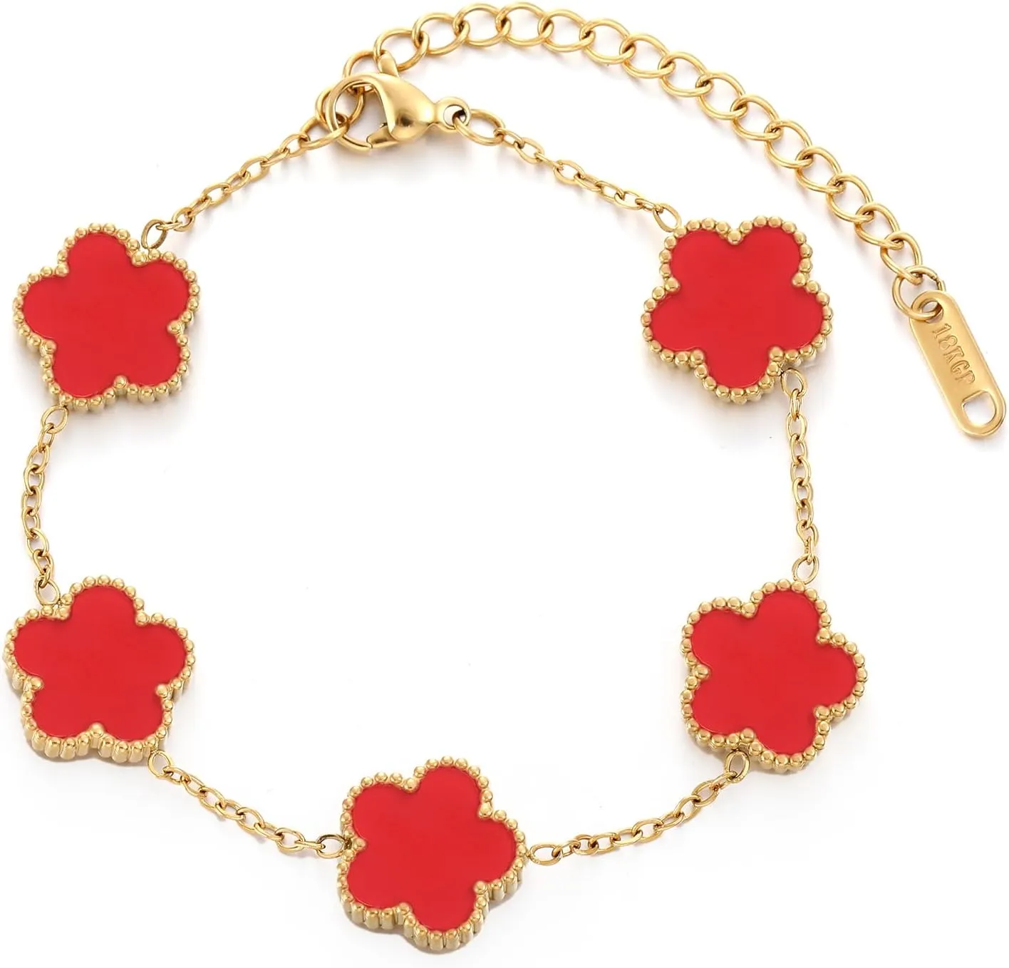 TICVSS Four Leaf Clover Bracelet for Women 18K Gold Plated Stainless Steel Lucky 4 Leaf Gold Link Bracelet Jewelry Gift for Women