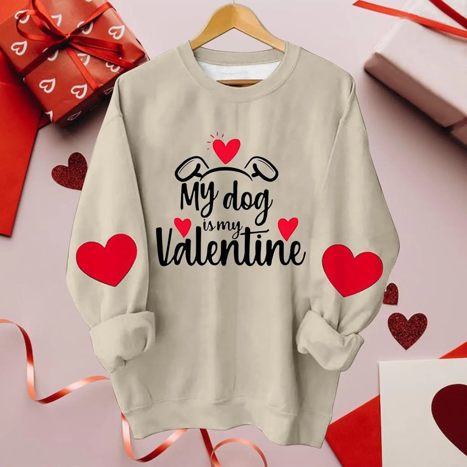 Valentines Day Shirts Women Love Heart Print Graphic Tees My Dog is My Valentine Long Sleeve Tops Dressy Casual