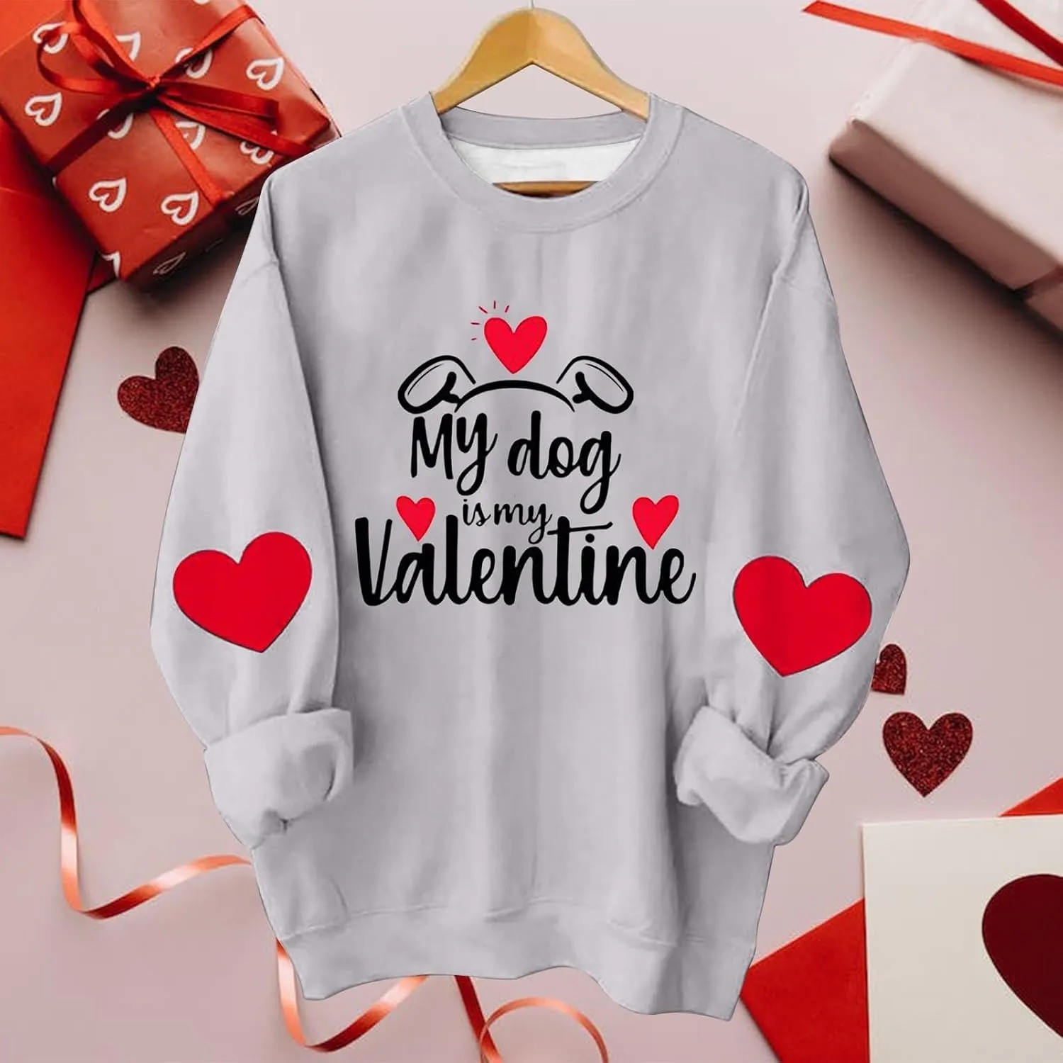 Valentines Day Shirts Women Love Heart Print Graphic Tees My Dog is My Valentine Long Sleeve Tops Dressy Casual
