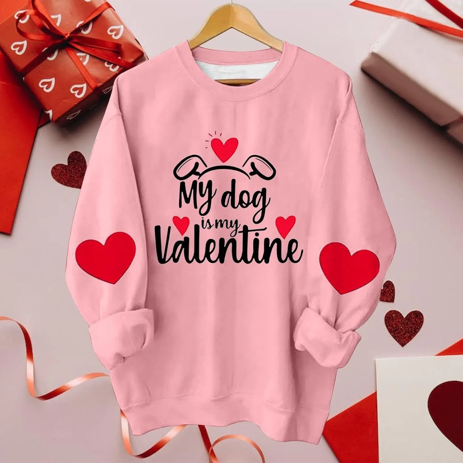 Valentines Day Shirts Women Love Heart Print Graphic Tees My Dog is My Valentine Long Sleeve Tops Dressy Casual