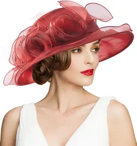 Women's Kentucky Derby Church Dress Hat Wide Brim Leaf Flower Bridal Shower Hat