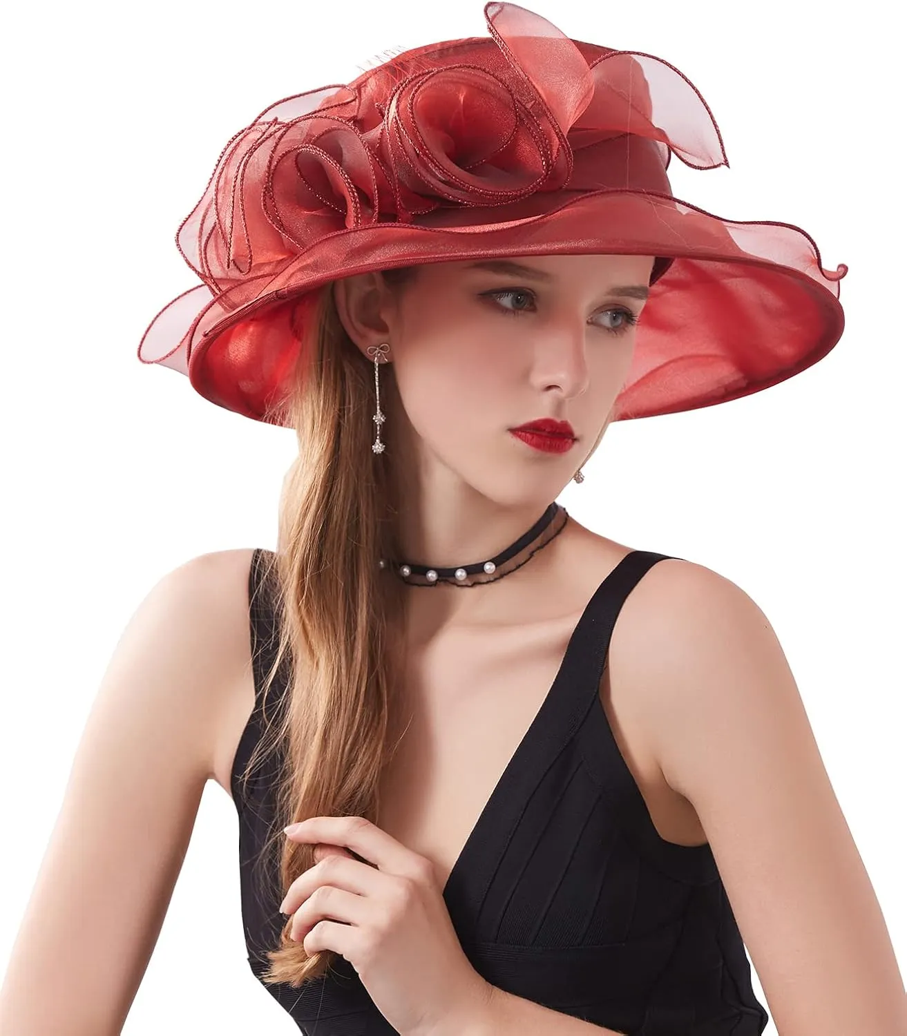 Women's Kentucky Derby Church Dress Hat Wide Brim Leaf Flower Bridal Shower Hat