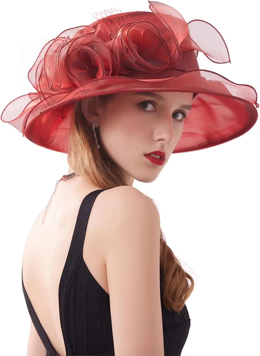 Women's Kentucky Derby Church Dress Hat Wide Brim Leaf Flower Bridal Shower Hat