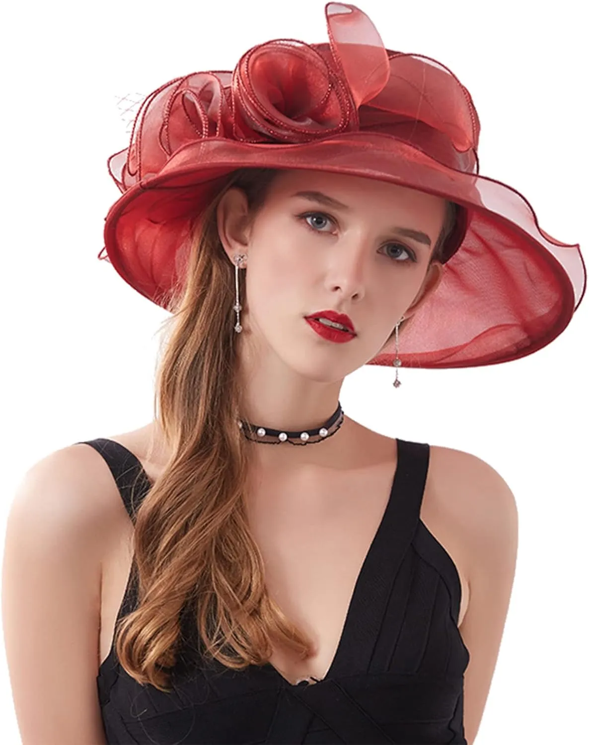 Women's Kentucky Derby Church Dress Hat Wide Brim Leaf Flower Bridal Shower Hat