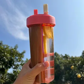 YYDSJFM Creative Water Cup,One Cup of Two Different Drinks Two Straws Couple Outdoor 600ml Drinking Cup for Camping Hiking Backpacking Travel Office